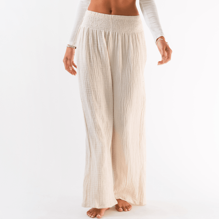 Cream Wide Leg Cotton Pants