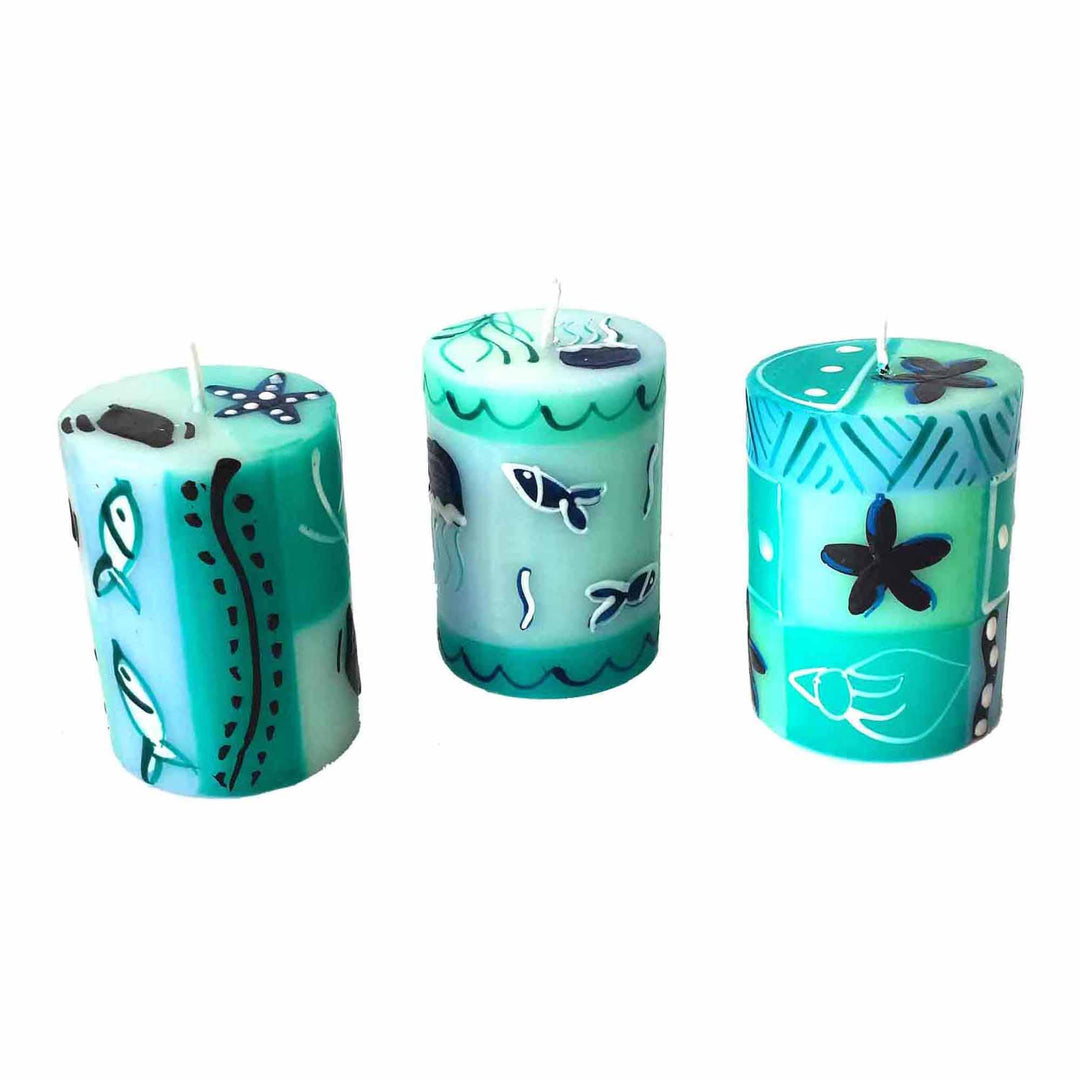 Hand Painted Votive Candles Set of 3 - Samaki Design