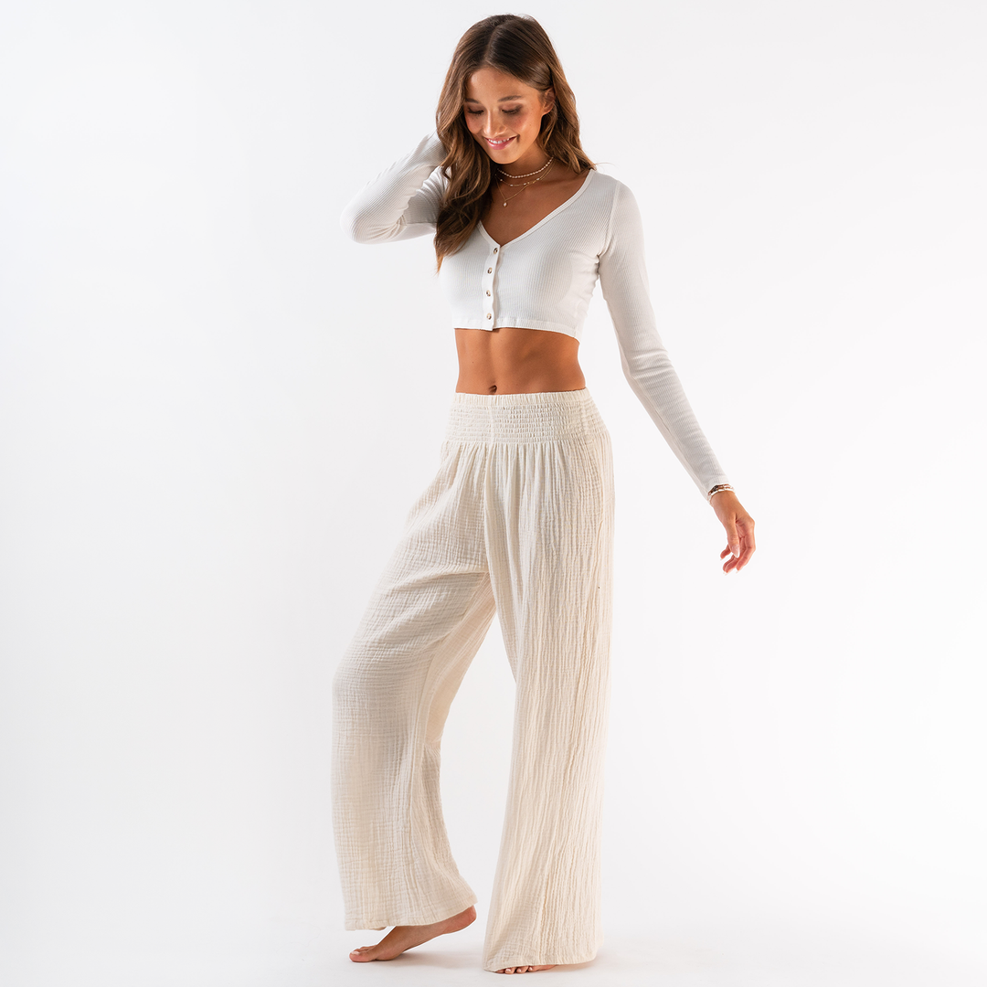 Cream Wide Leg Cotton Pants