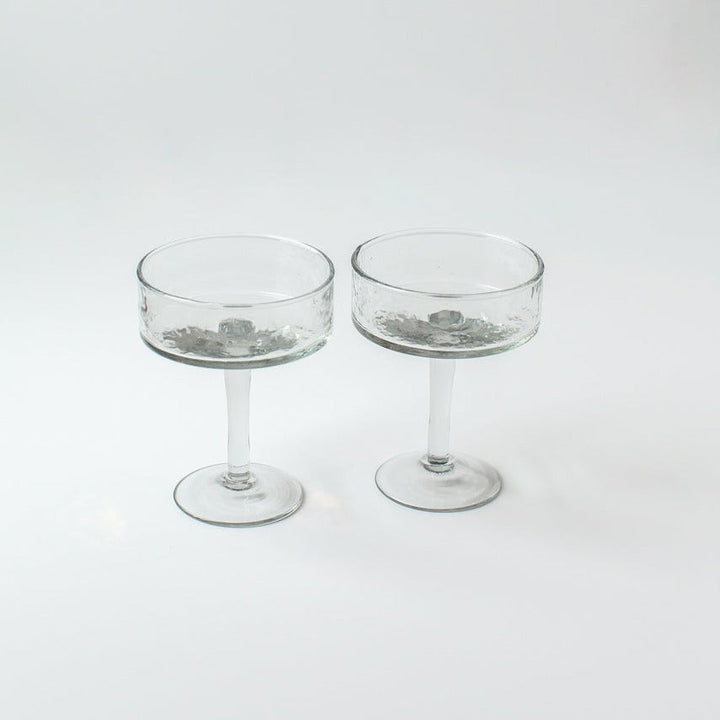 Handblown Hammered Coupe Cocktail Glasses, Clear - set of 4