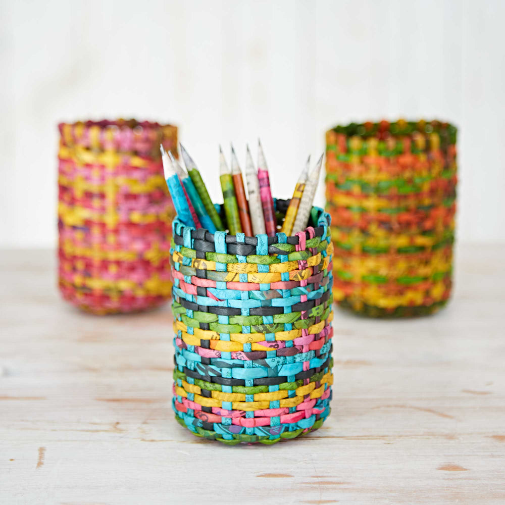 Recycled Newspaper Round Pencil Holder