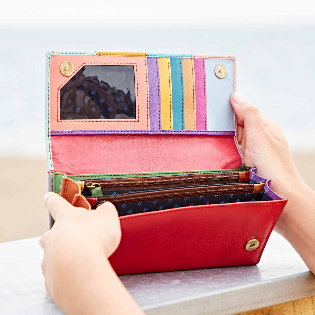 Recycled Multicoloured Leather Clutch Purse - Handmade