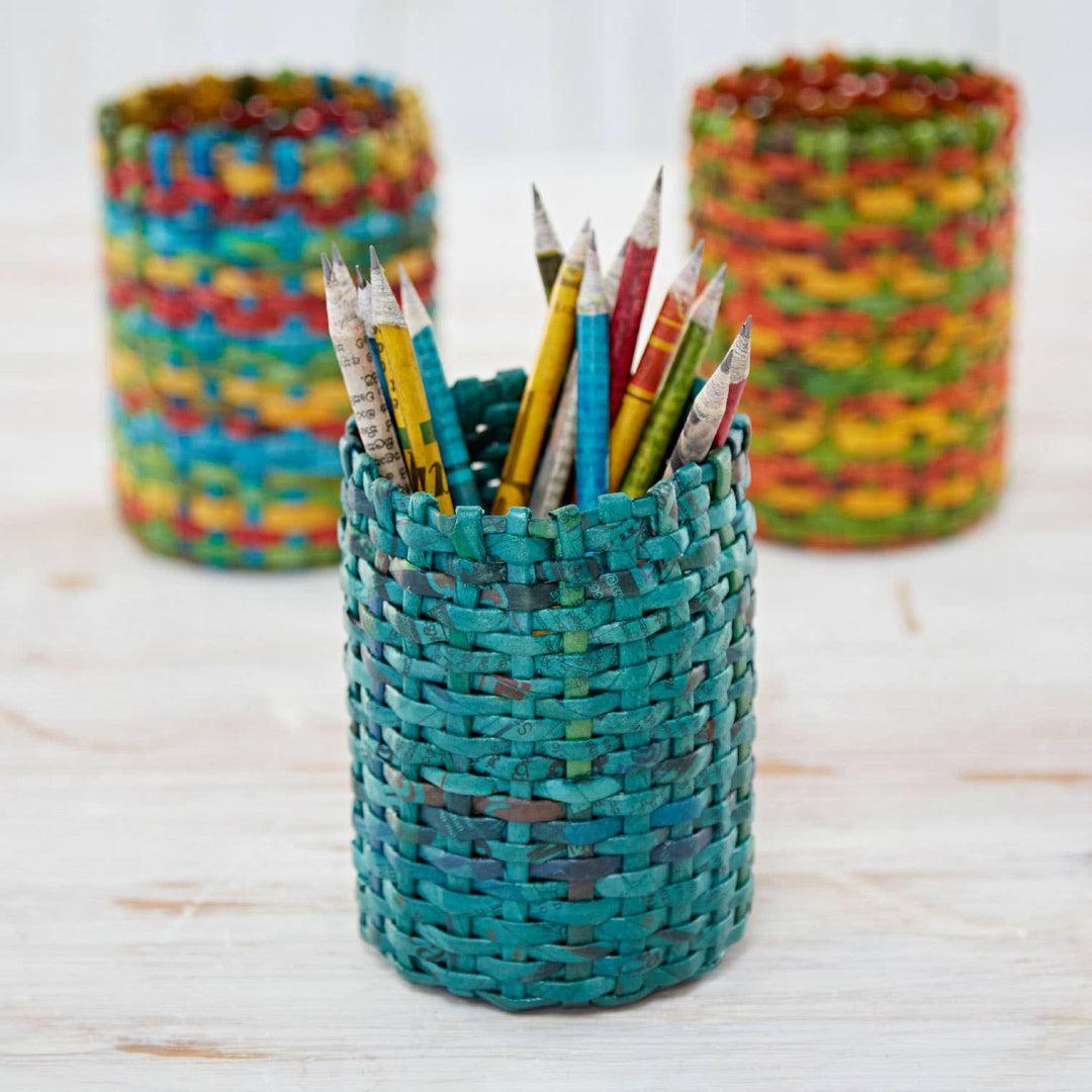 Recycled Newspaper Round Pencil Holder