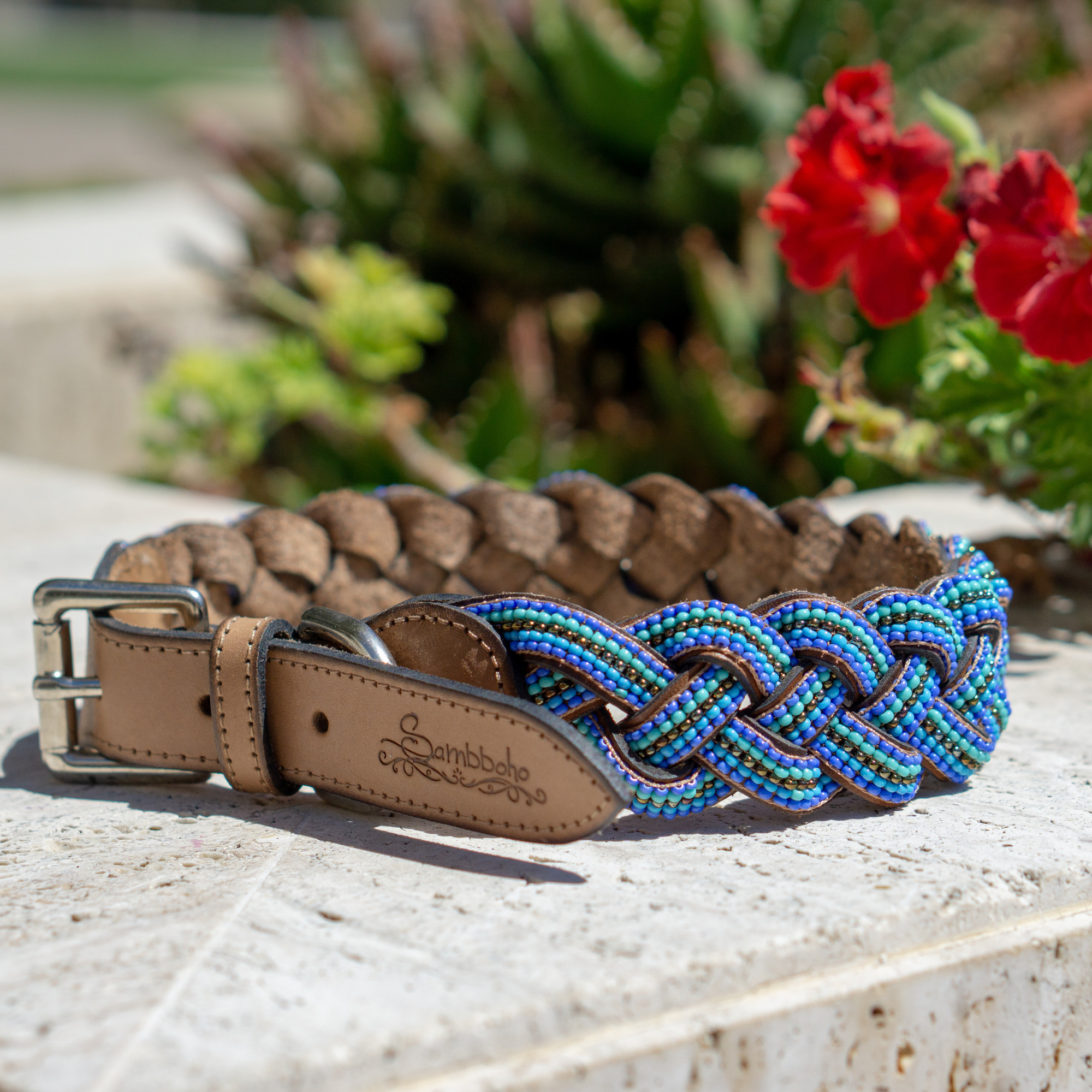Blue Braided Sambboho dog collar