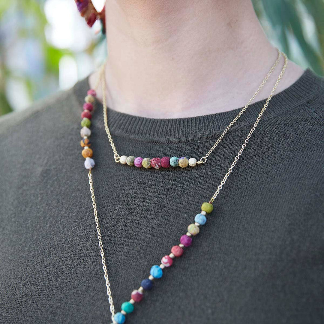 Kantha Horizontal Bar Necklace