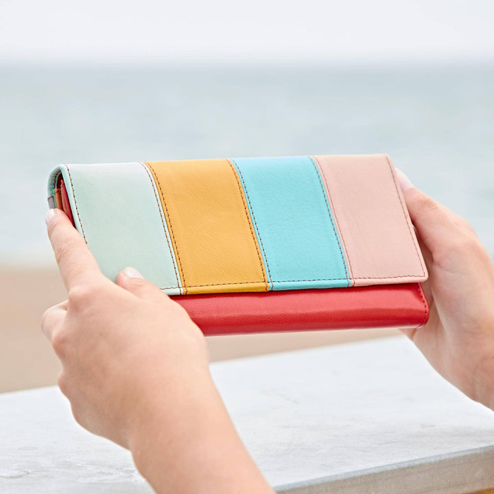 Recycled Multicoloured Leather Clutch Purse - Handmade