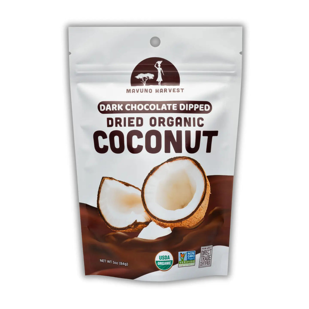 Chocolate Dipped Dried Organic Coconut