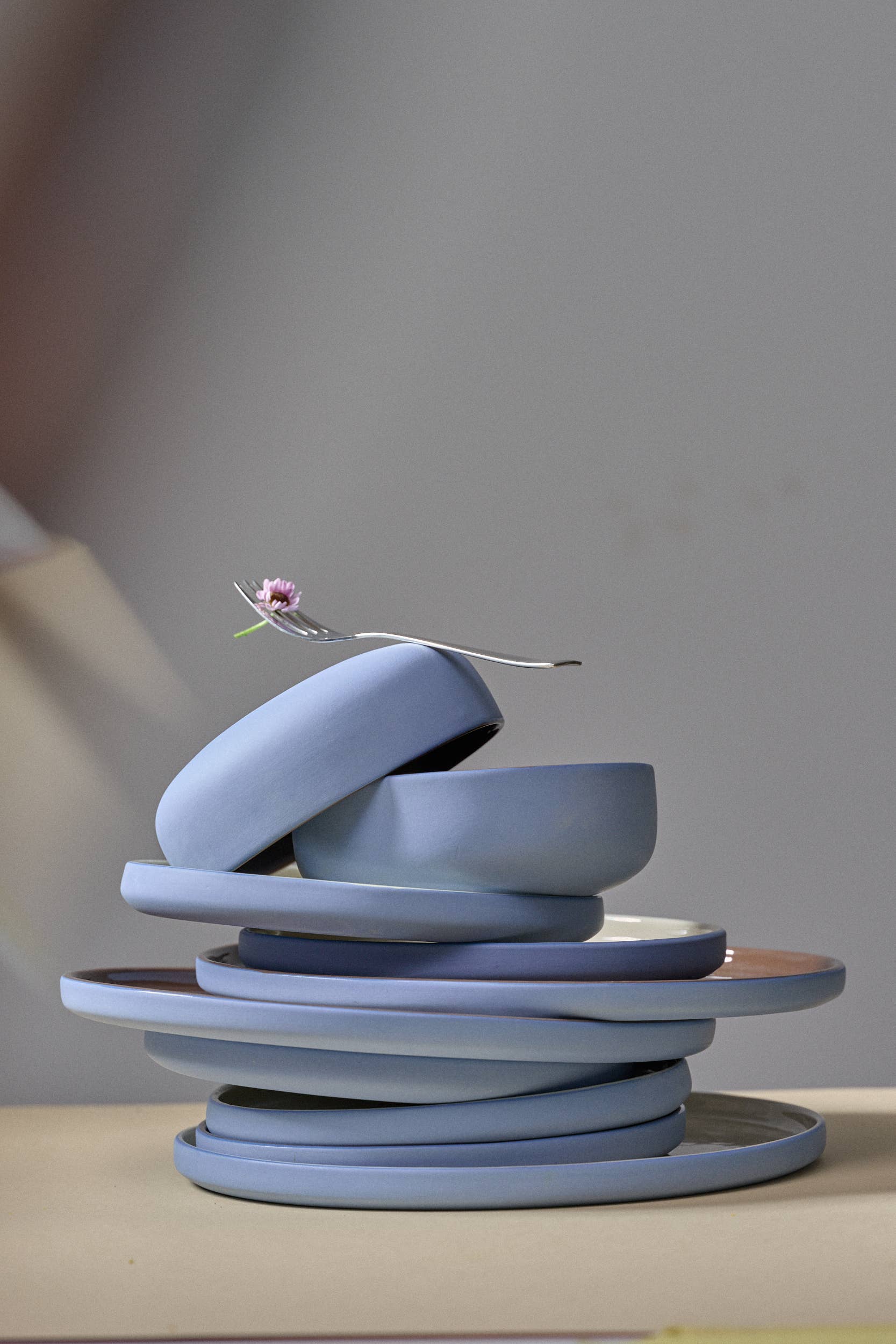 Handmade Porcelain Everyday Bowl. Forget-me-not/Chocolate