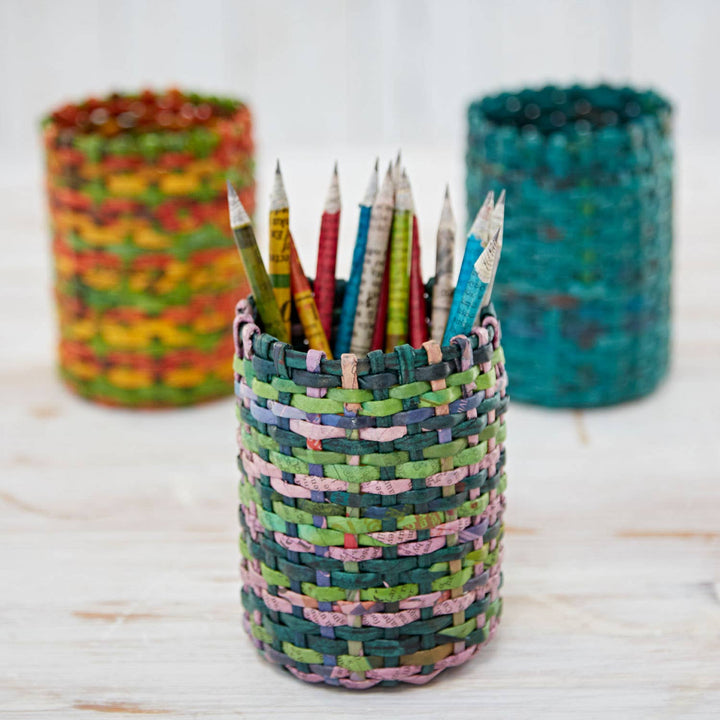 Recycled Newspaper Round Pencil Holder