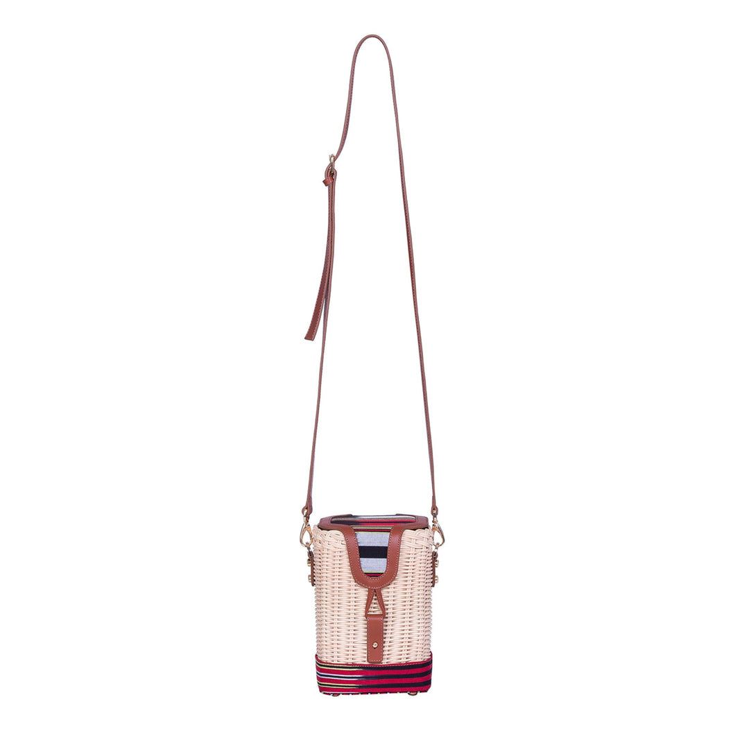 Brown Leather & Woven Straw Crossbody Bag