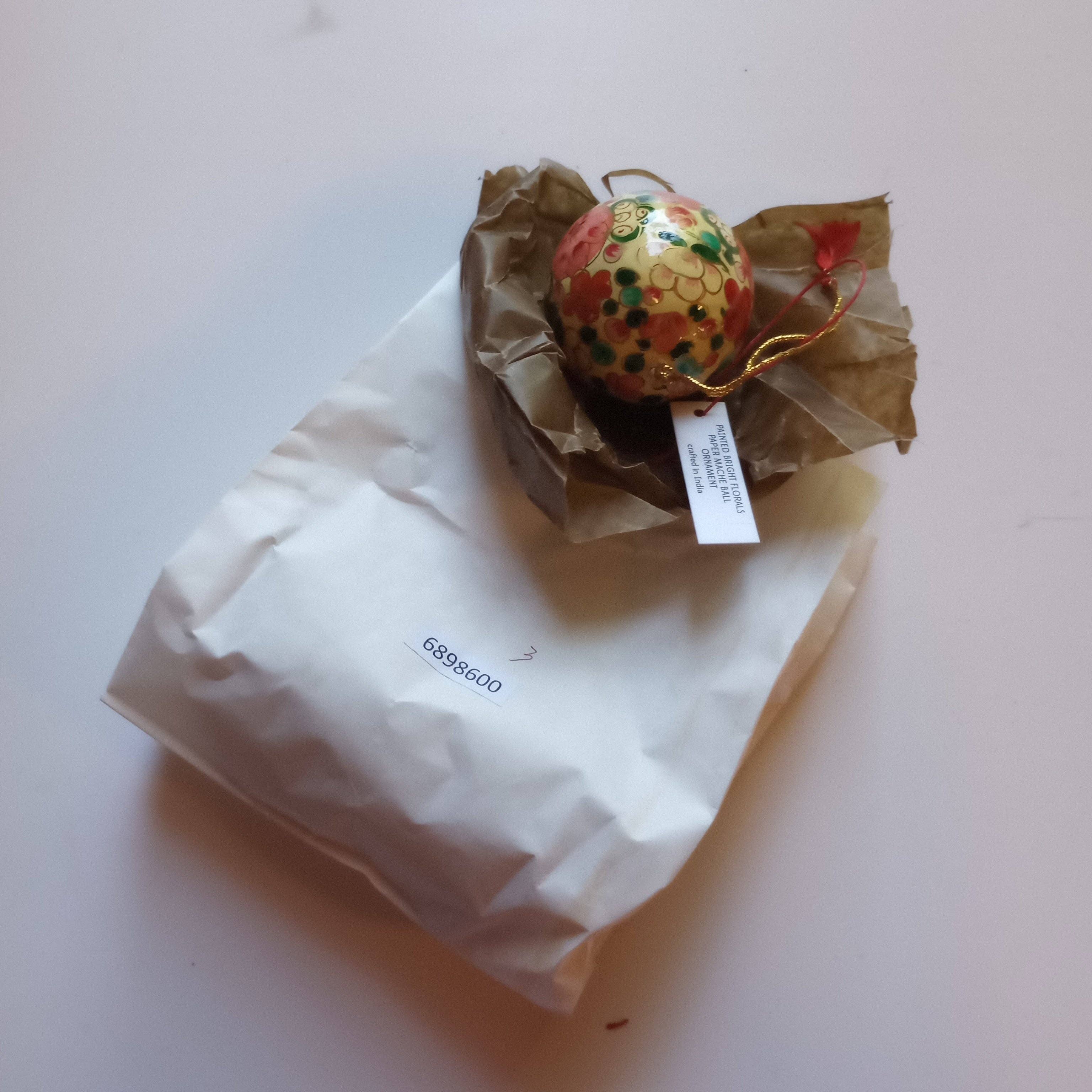 Painted Bright Florals Paper Mache Ball Ornament