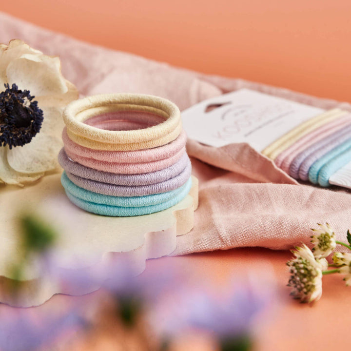 Plastic-free Round Hair Ties - Mondo 8-pack - Pastel Blooms