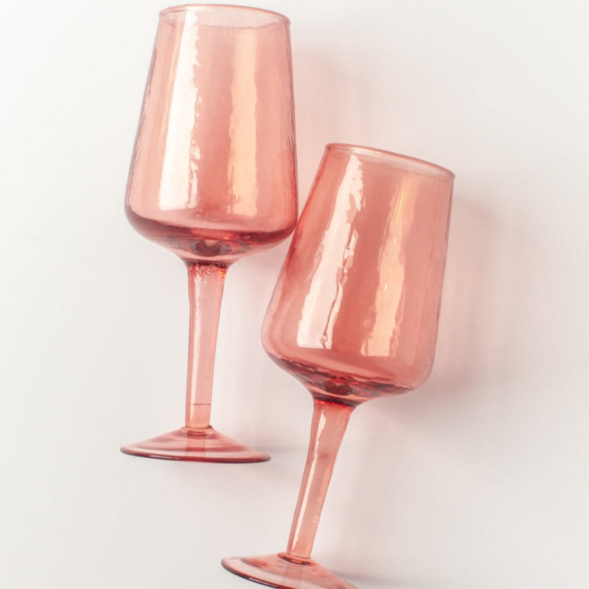 Handblown Hammered Wine Glasses, Blush - set of 4