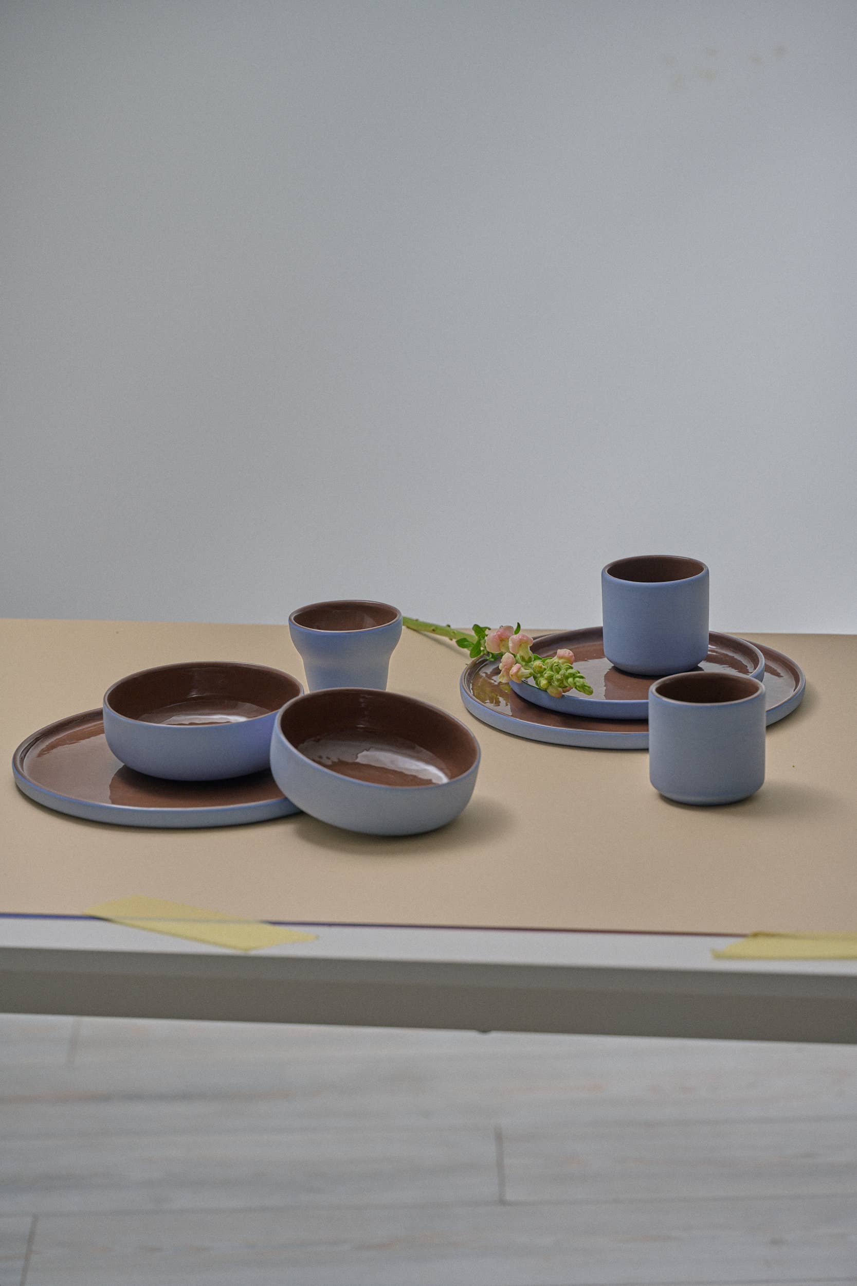 Handmade Porcelain Everyday Bowl. Forget-me-not/Chocolate