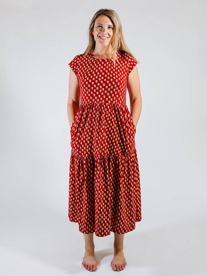 Tiered Jersey Dress Micro Floral Red