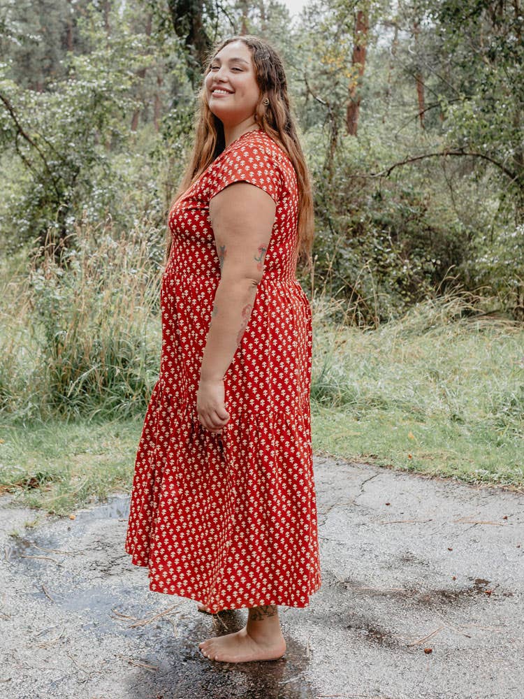 Tiered Jersey Plus Size Dress Micro Floral Red