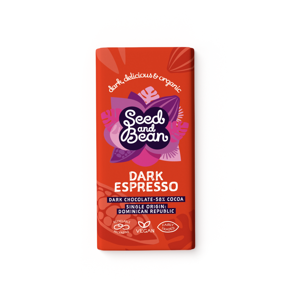 Espresso Dark Chocolate Bar - 75g - Organic, Vegan, 58% Cocoa