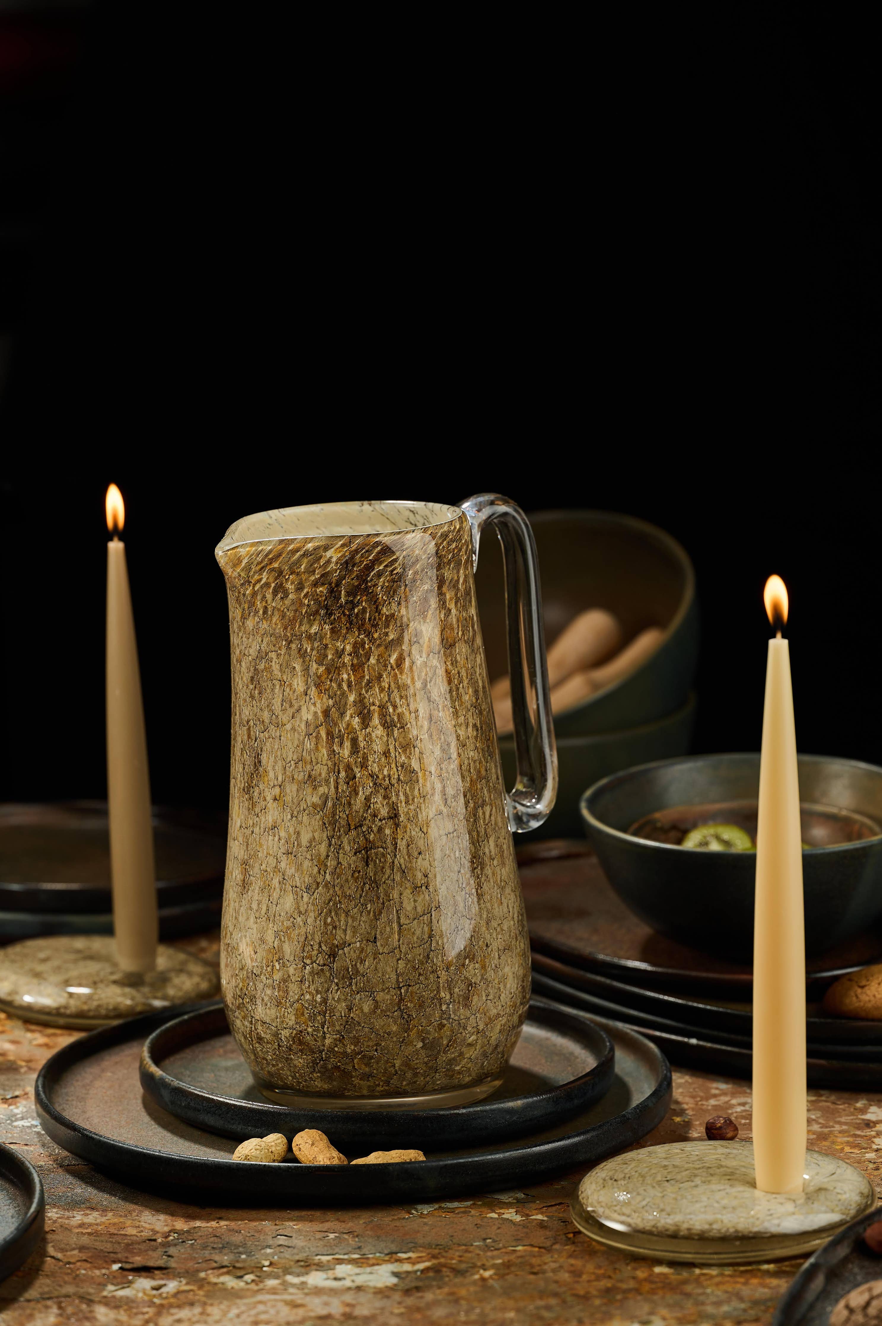 Hand Blown Glass Water Pitcher: Brown Marble