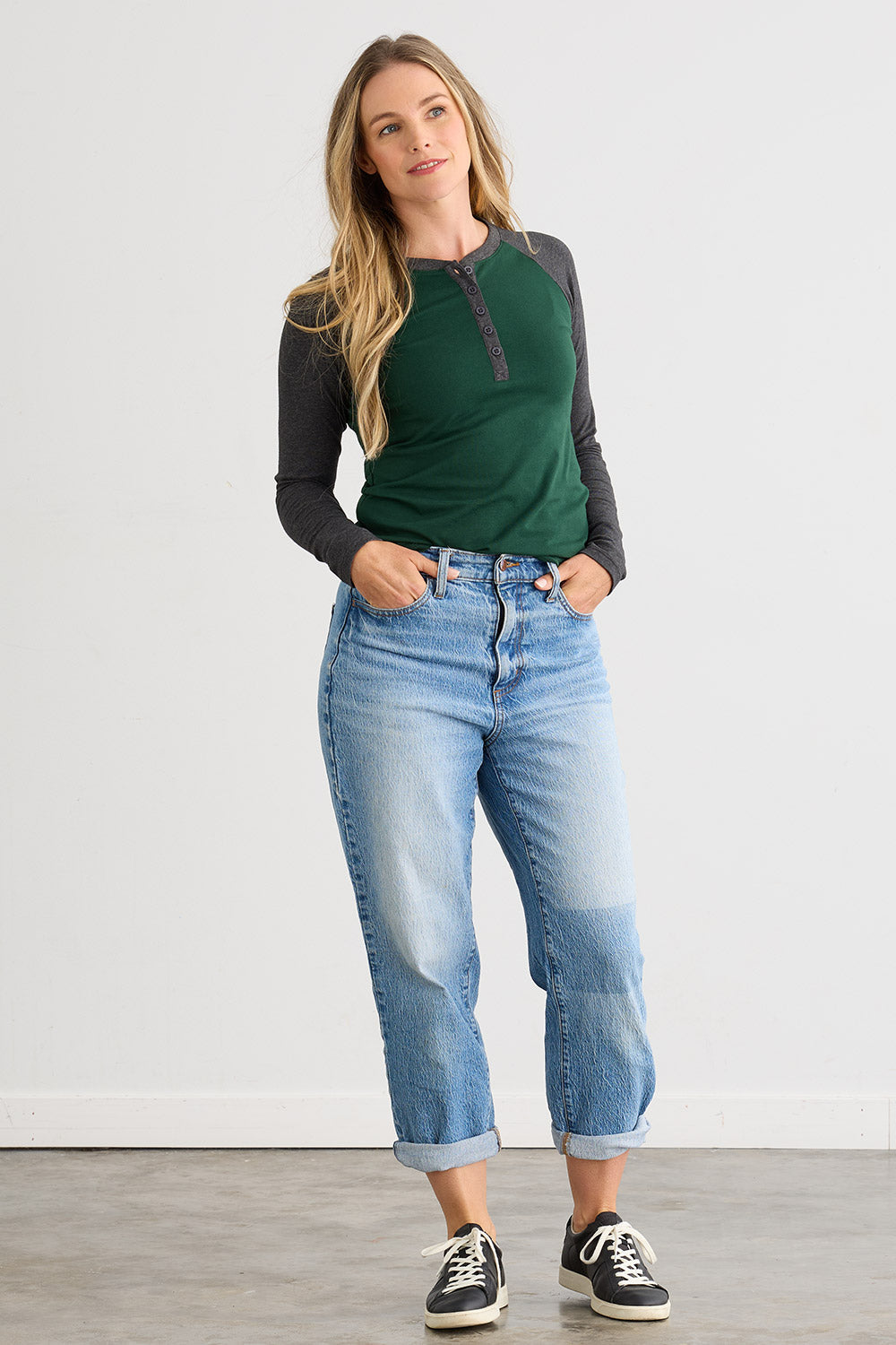 Women's Organic Long Sleeve Raglan Henley