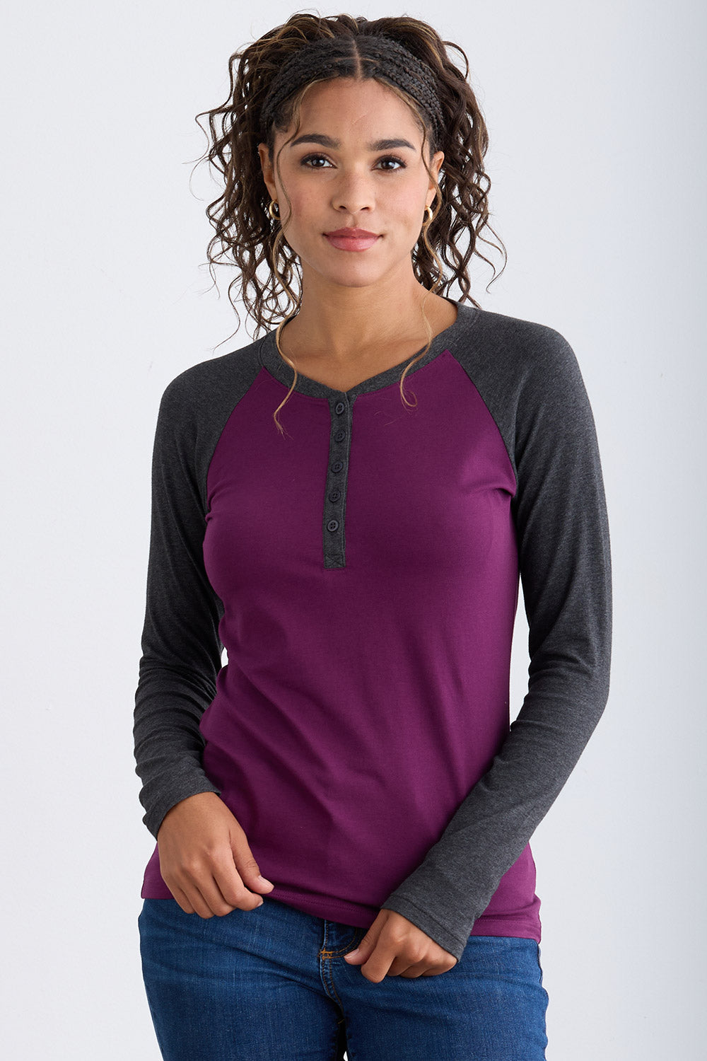 Women's Organic Long Sleeve Raglan Henley