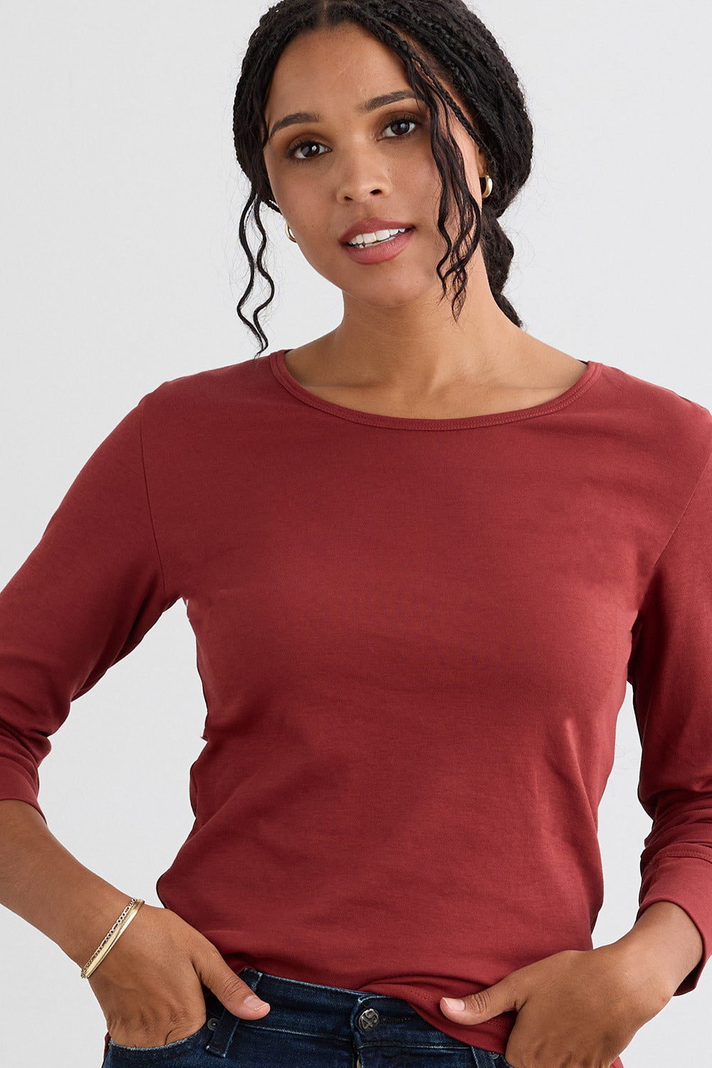 Women's Luxe 100% Organic Cotton Jewel Neck Long Sleeve Tee