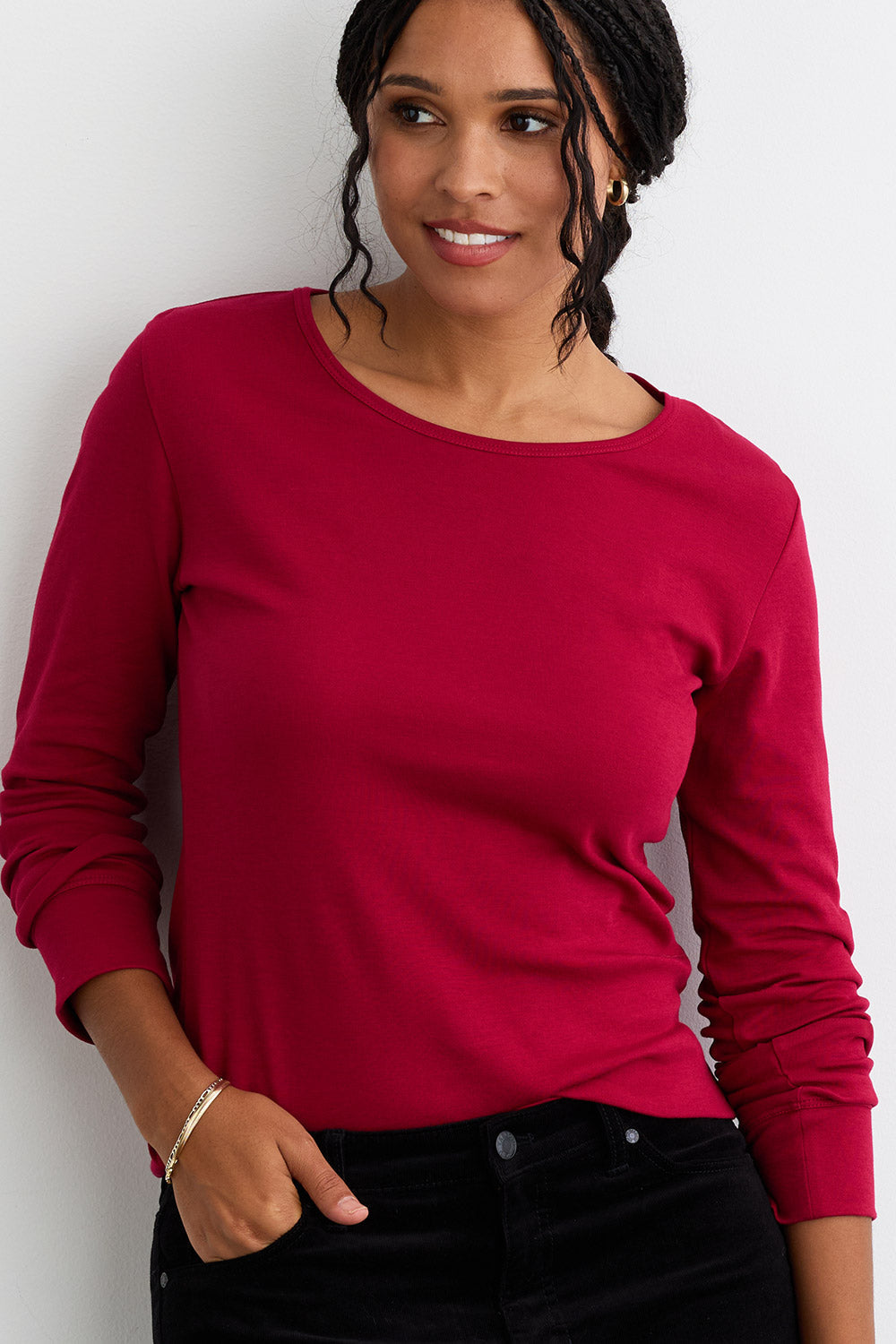 Women's Luxe 100% Organic Cotton Jewel Neck Long Sleeve Tee
