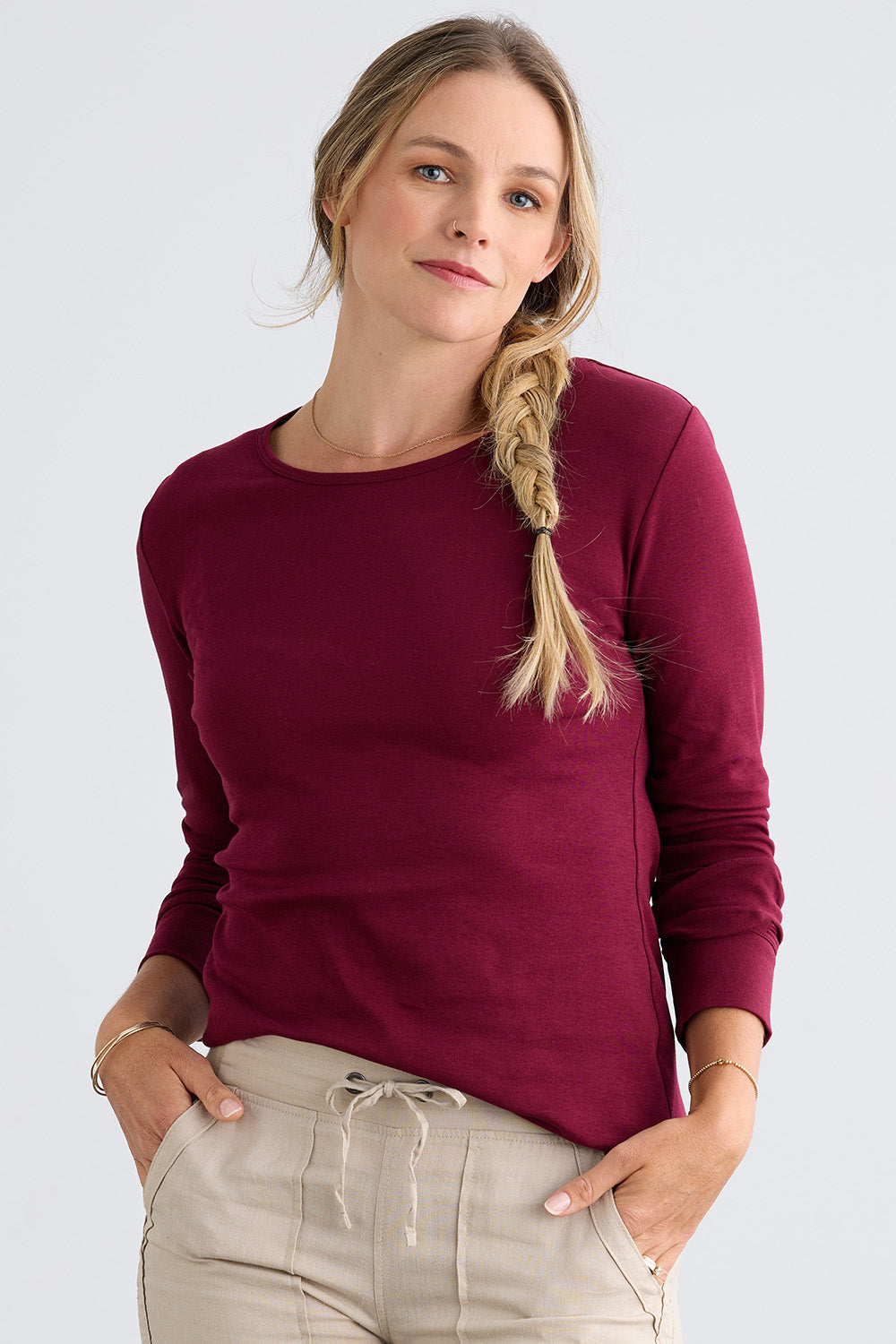 Women's Luxe 100% Organic Cotton Jewel Neck Long Sleeve Tee