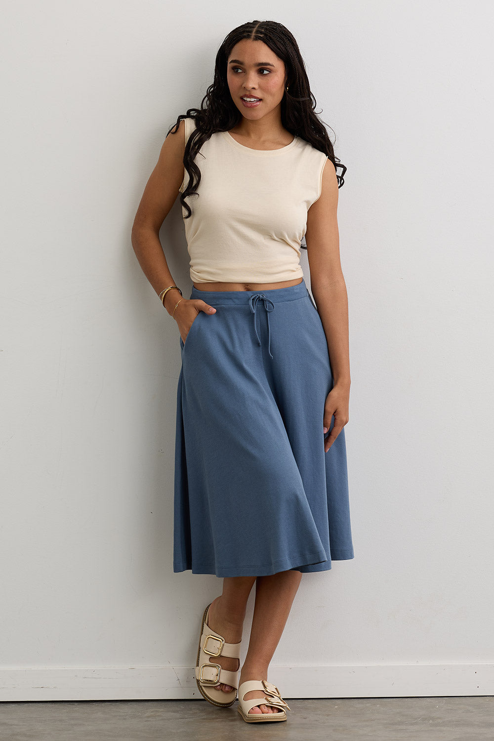 Women's 100% Organic Cotton Midi Skirt with Pockets