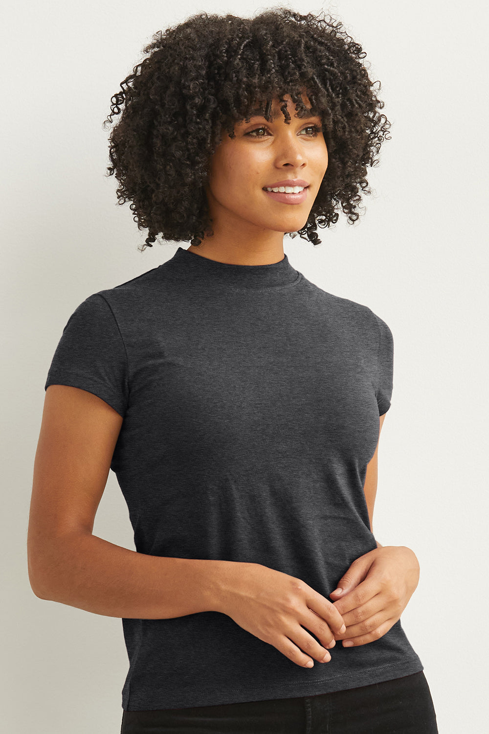 Women's Slim Organic Short Sleeve Mock Neck Top
