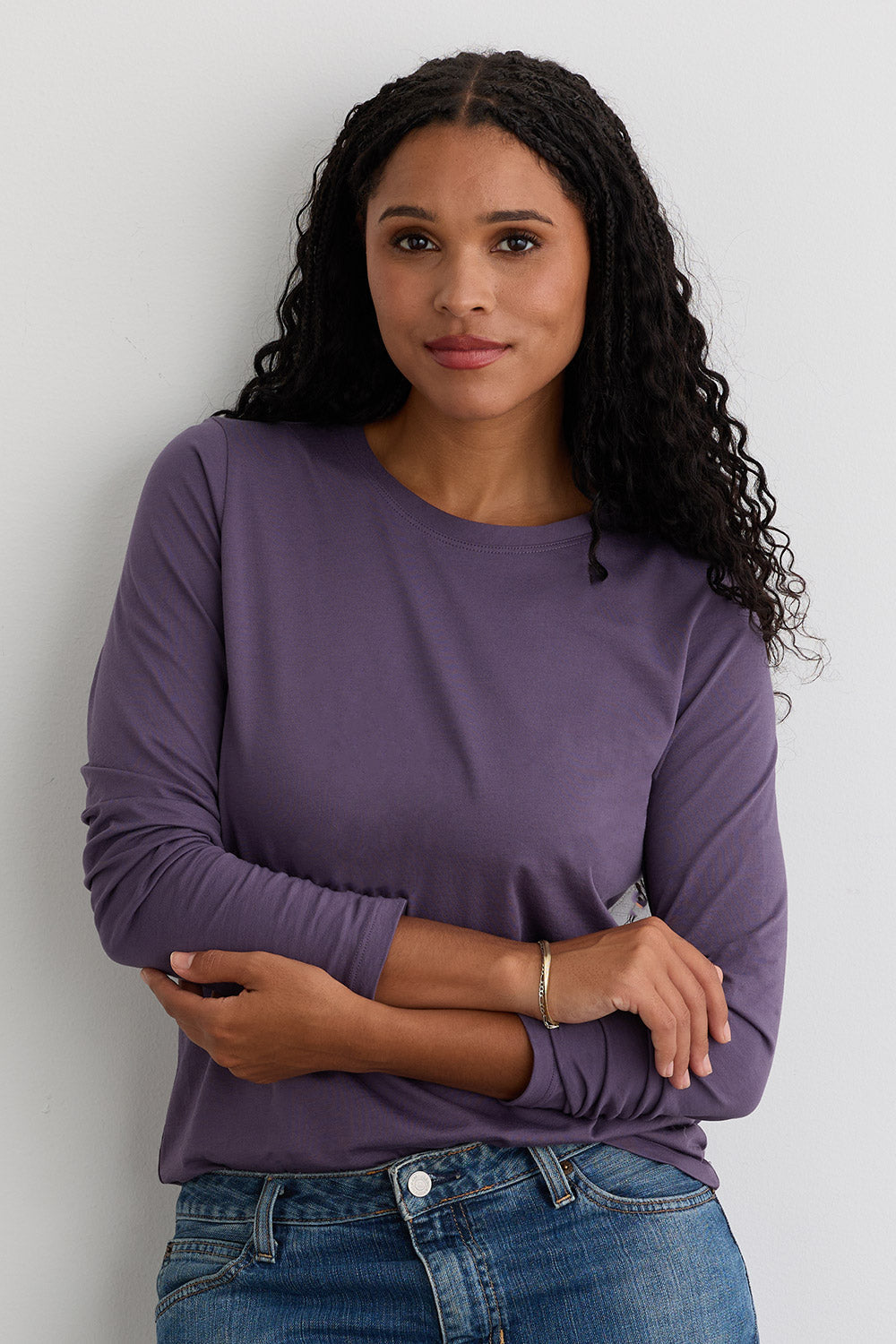 Women's 100% Organic Cotton Relaxed Long Sleeve Crew Neck T-Shirt
