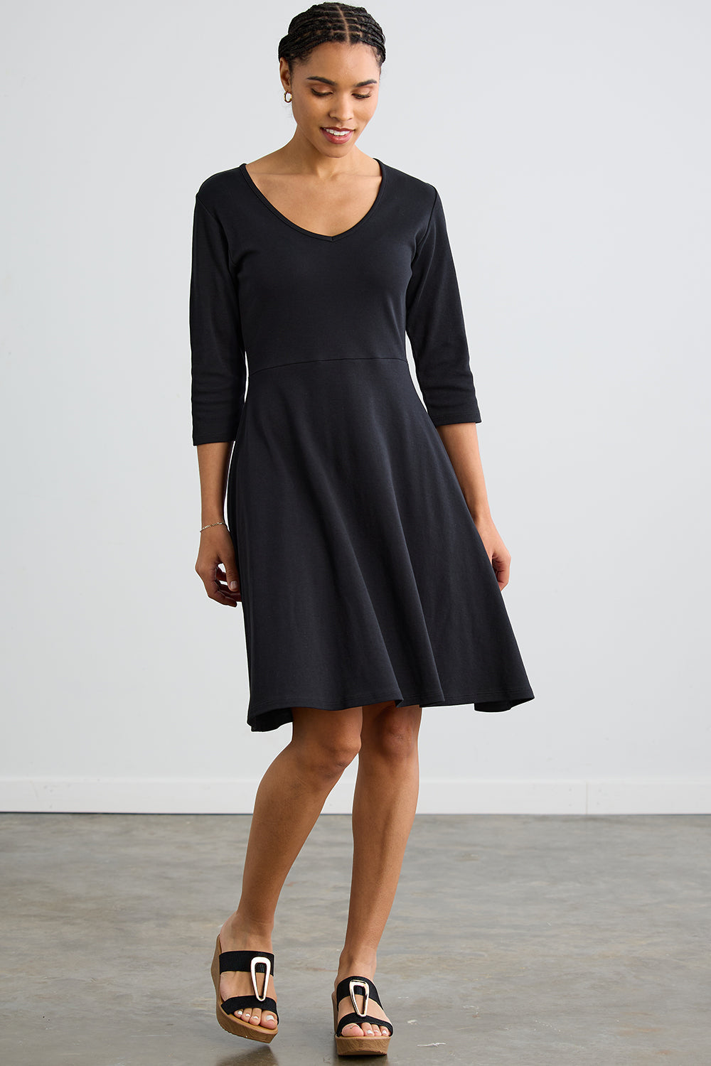Women's 100% Organic Cotton 3/4 Sleeve V-Neck Dress