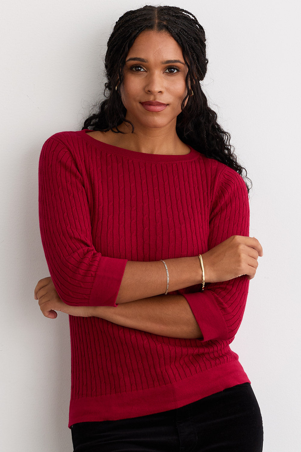Women's Organic Cotton Cable Knit Boat Neck Sweater