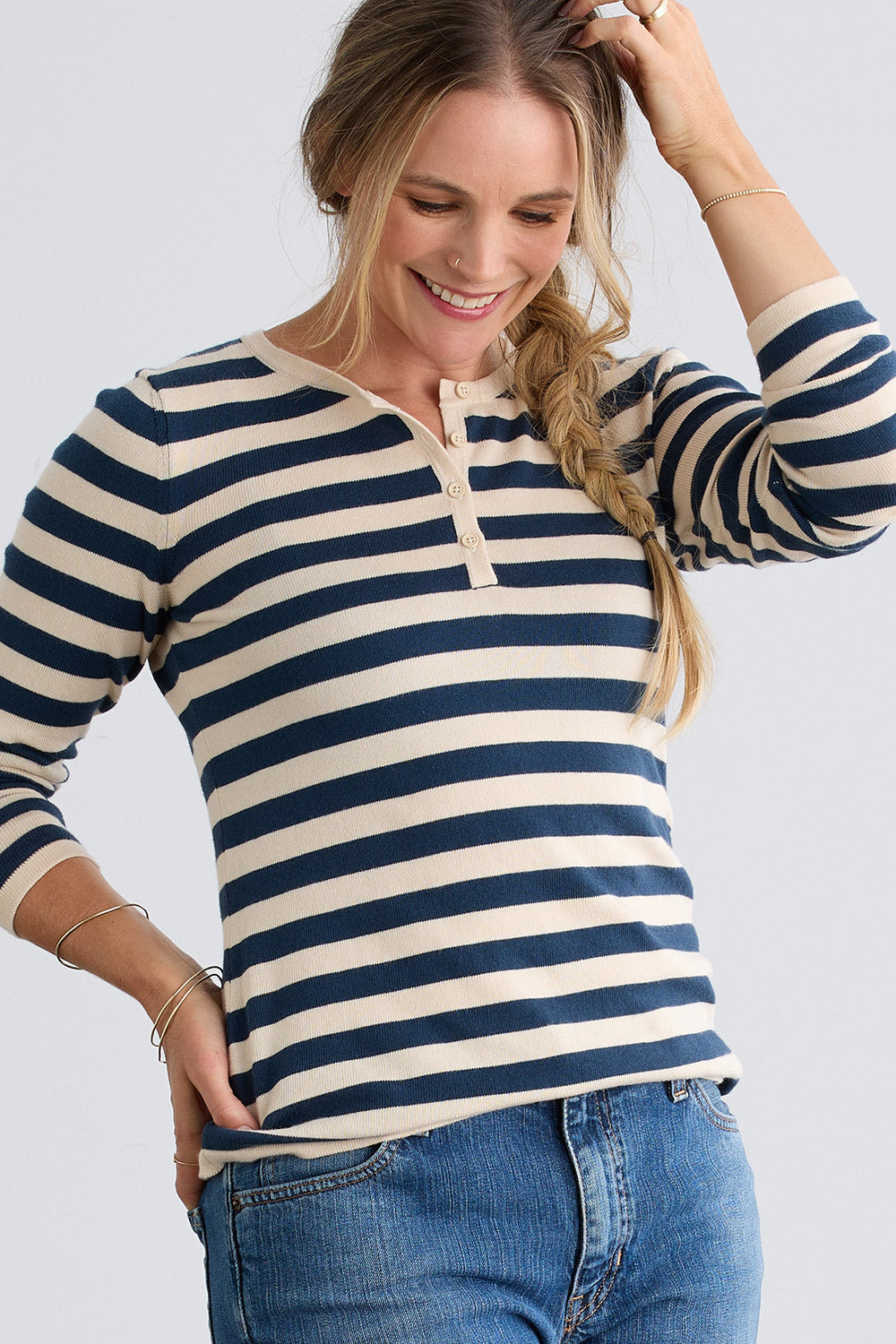 Women's Organic Cotton Stripe Henley Sweater