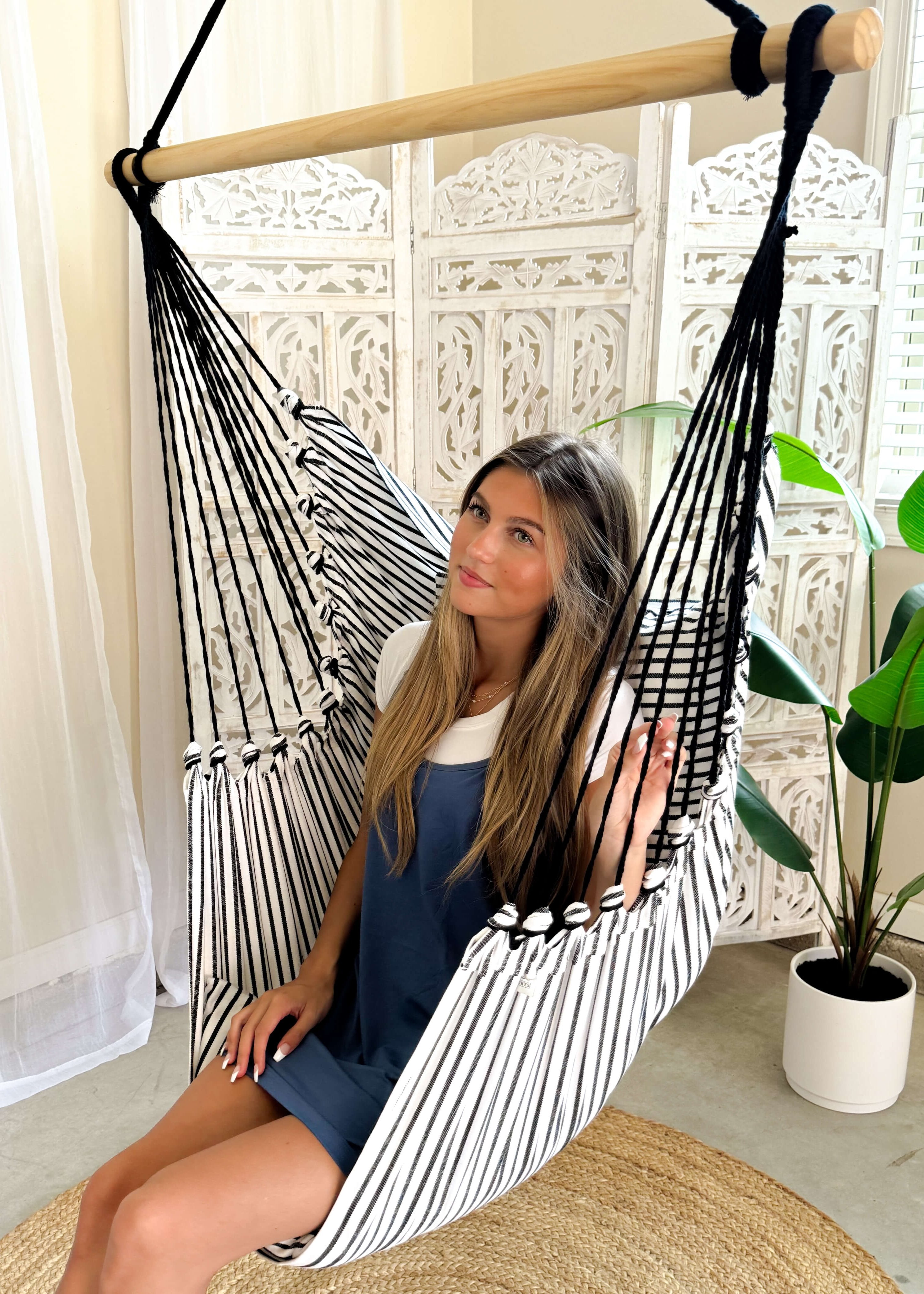 Striped Black and White Hammock Chair Swing