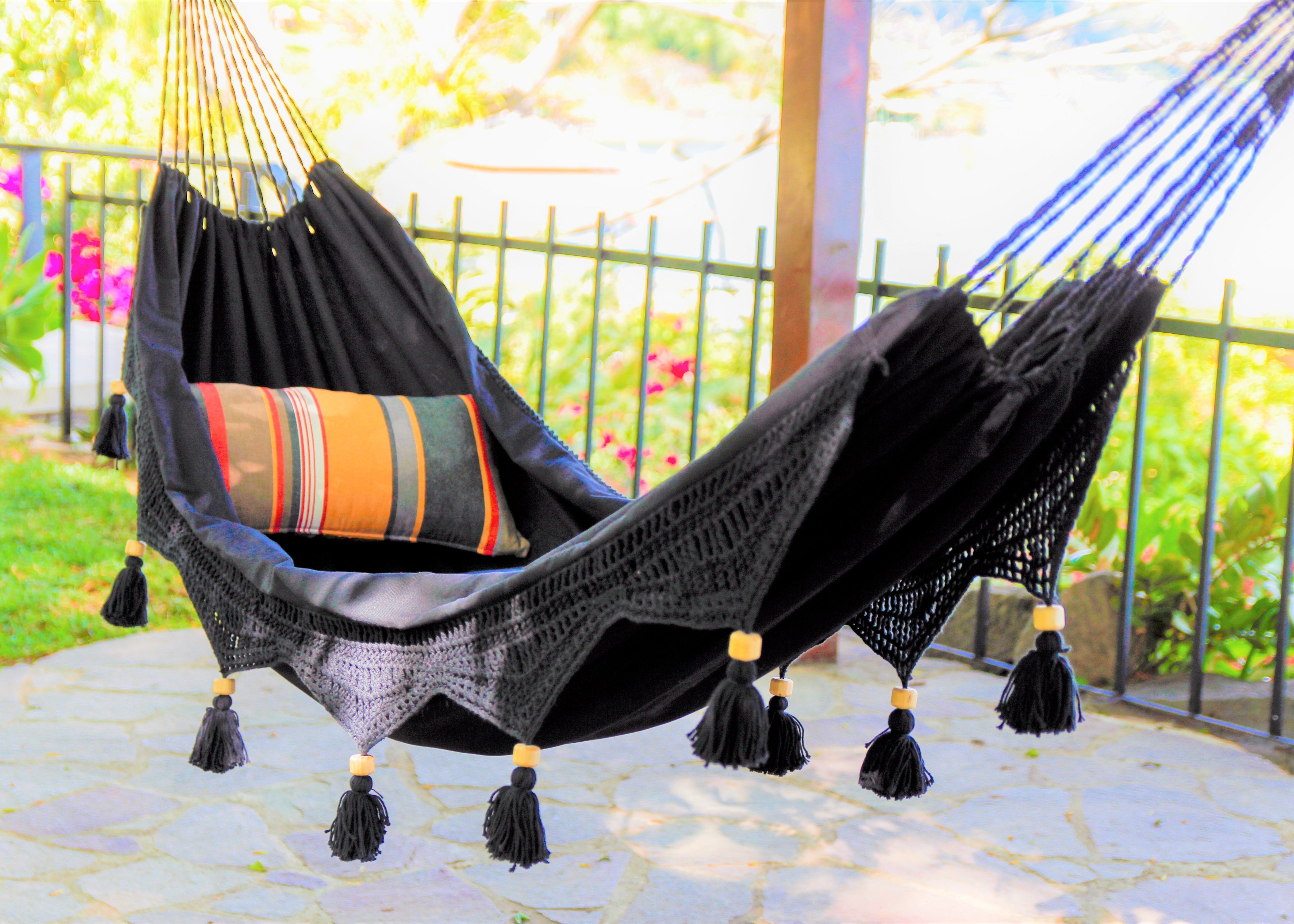 Boho Black Hammock With Crochet Fringe| DANIELLA