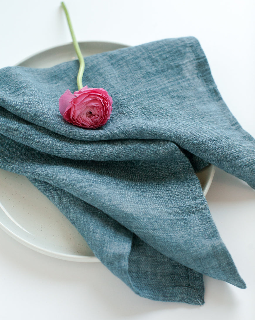 Stone Washed Linen Hemmed Dinner Napkins