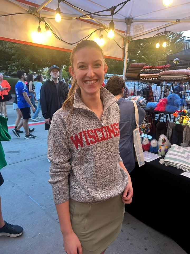 Wisconsin Quarter Zip-Up Alpaca Sweater - Salt & Pepper