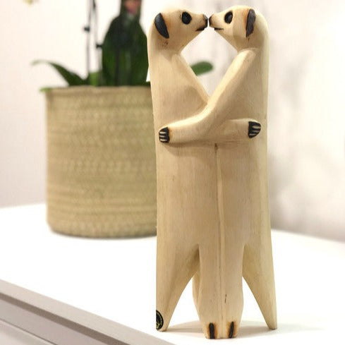 Hand Carved Standing Meerkat - Lovers Pair