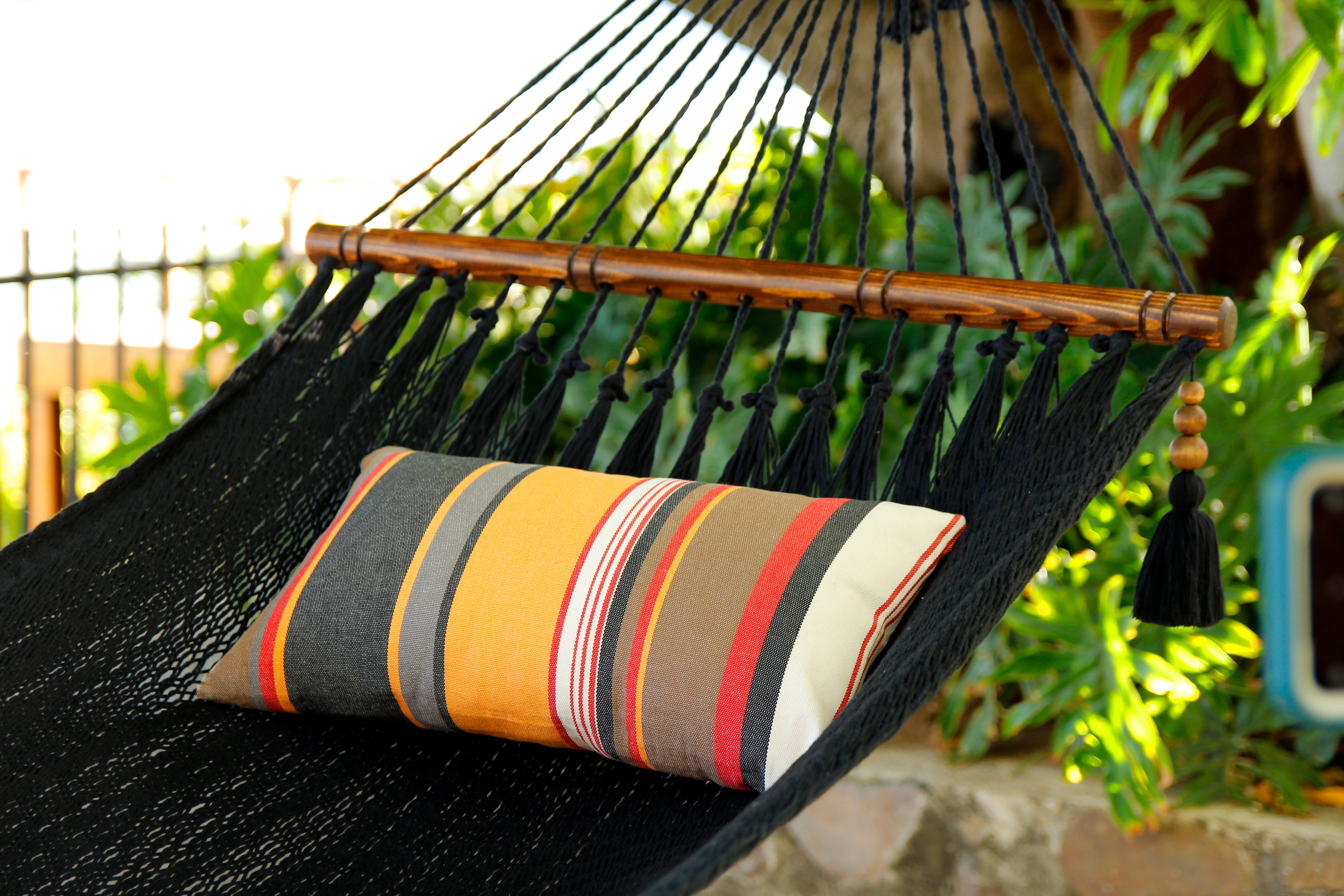 Woven Black Hammock With Wood Spreaders | JULIANNA