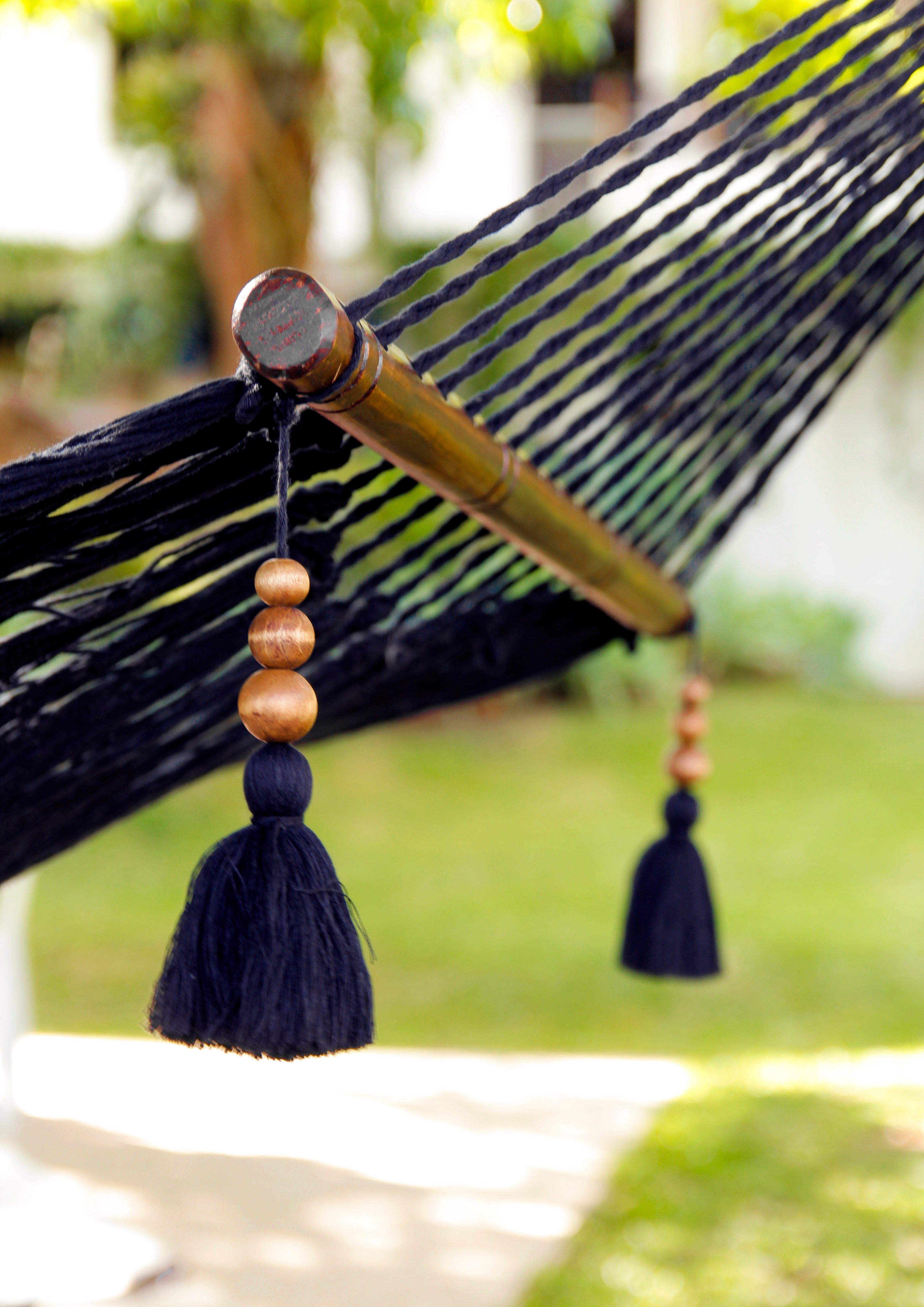 Woven Black Hammock With Wood Spreaders | JULIANNA