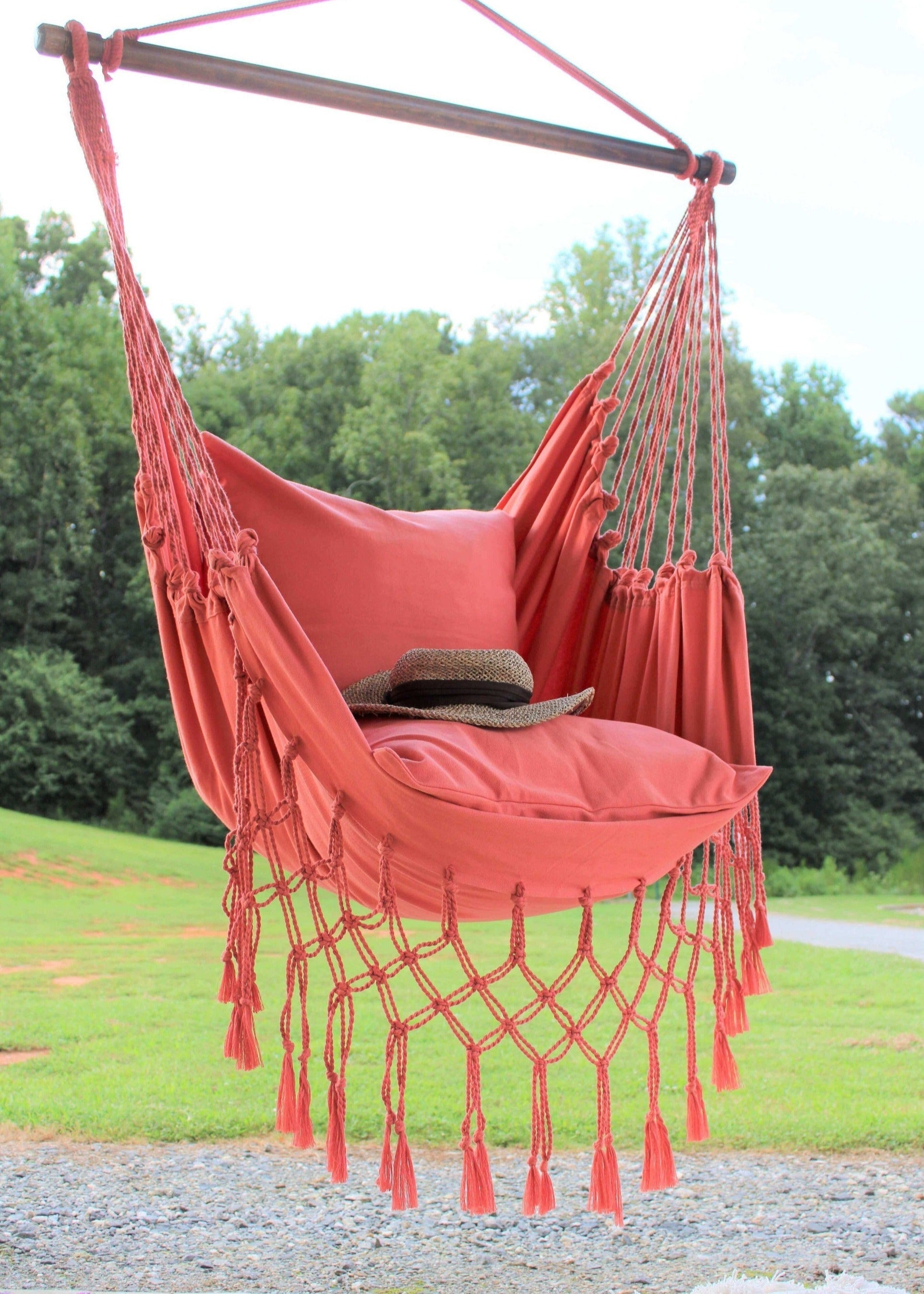 Coral Pink Macrame Hammock Chair | SERENA
