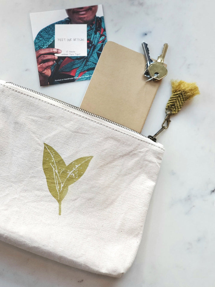 Hand Screen Printed Cotton Canvas Pouch - Nature