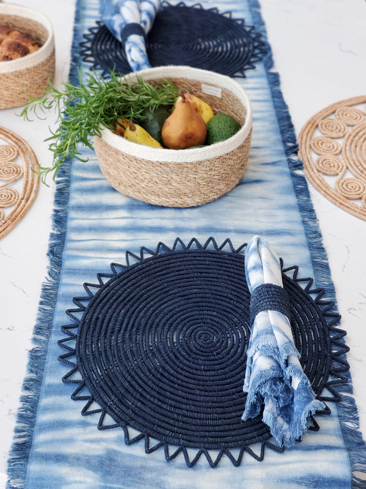 Woven Palm Fiber Napkin Ring - Indigo Blue (Set of 4)