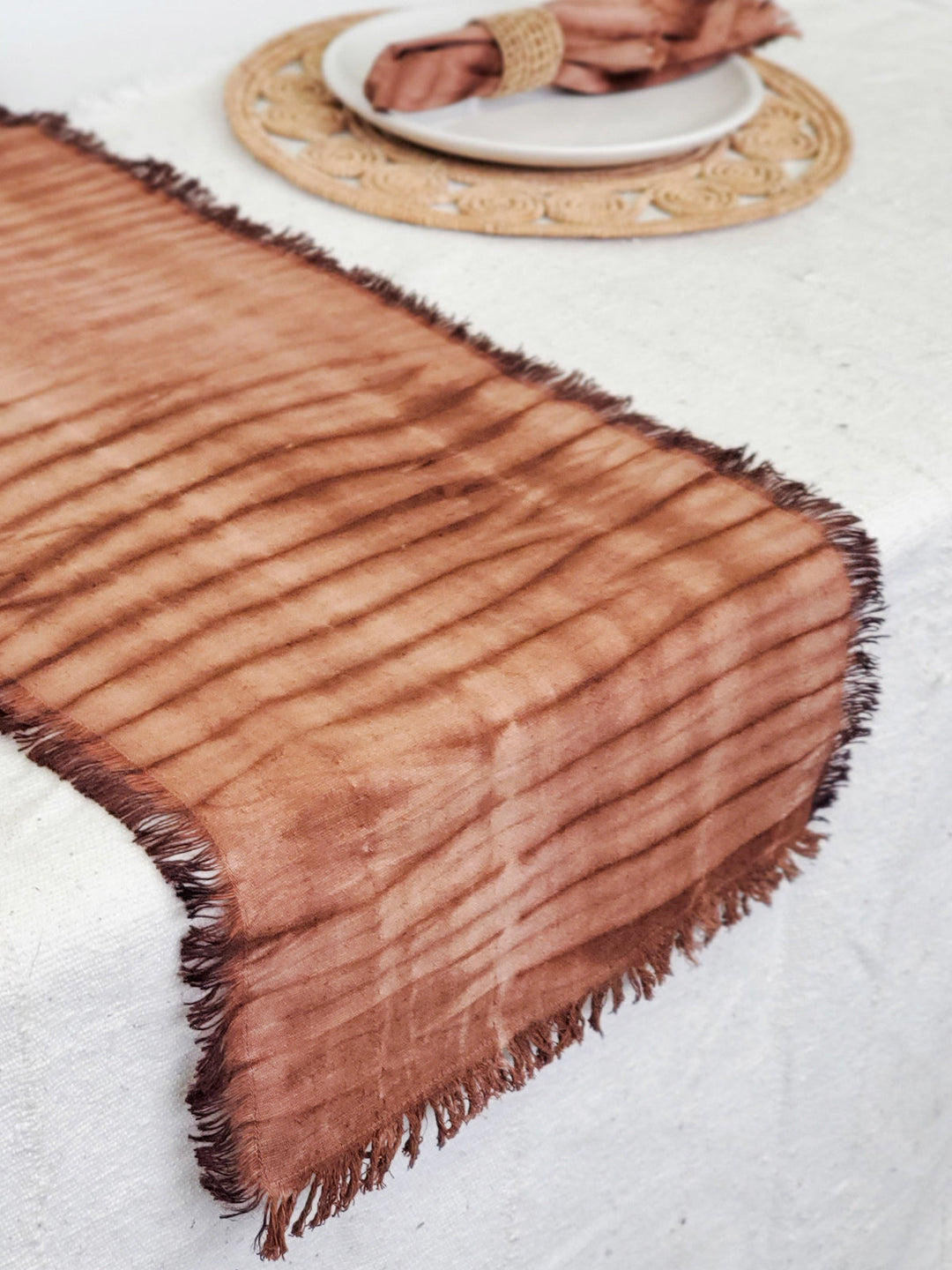 Tie Dye Cotton Table Runner - Brown