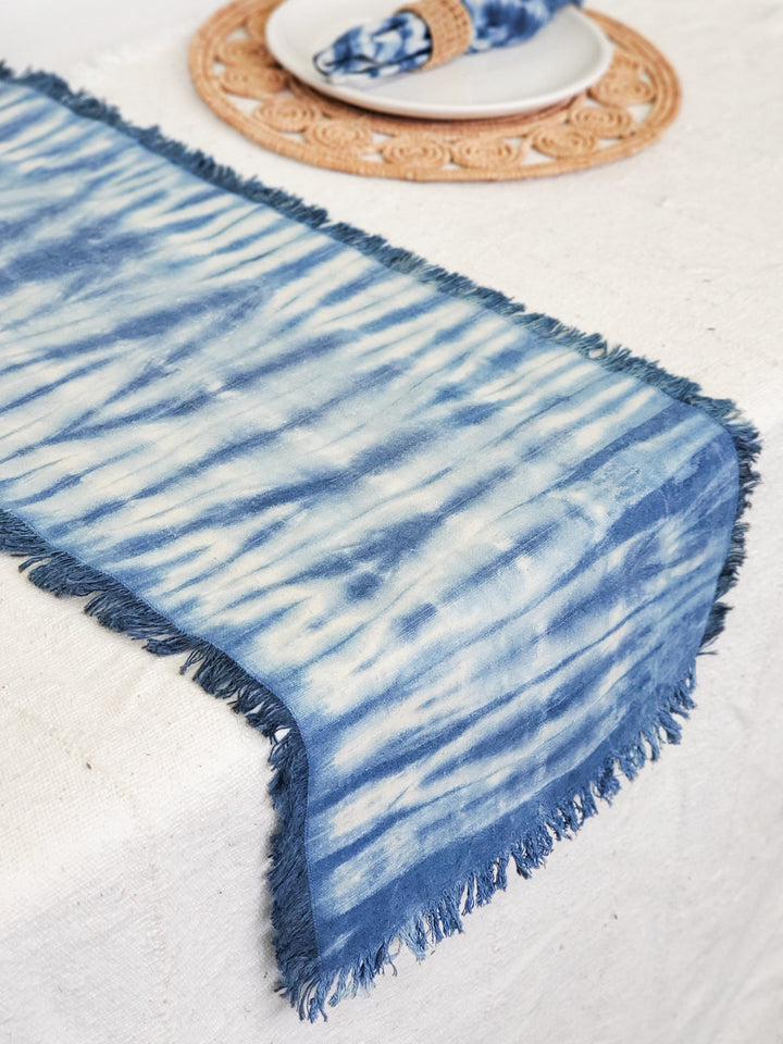 Tie Dye Cotton Table Runner - Indigo Blue