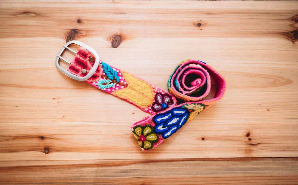 Hot Pink Floral Hand Embroidered Belt