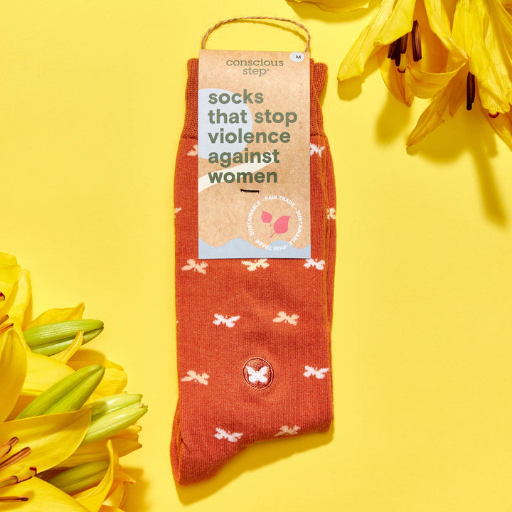 Socks that Stop Violence Against Women (Orange Butterflies)