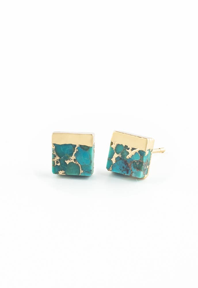 Lorena Square Turquoise Stud Earrings