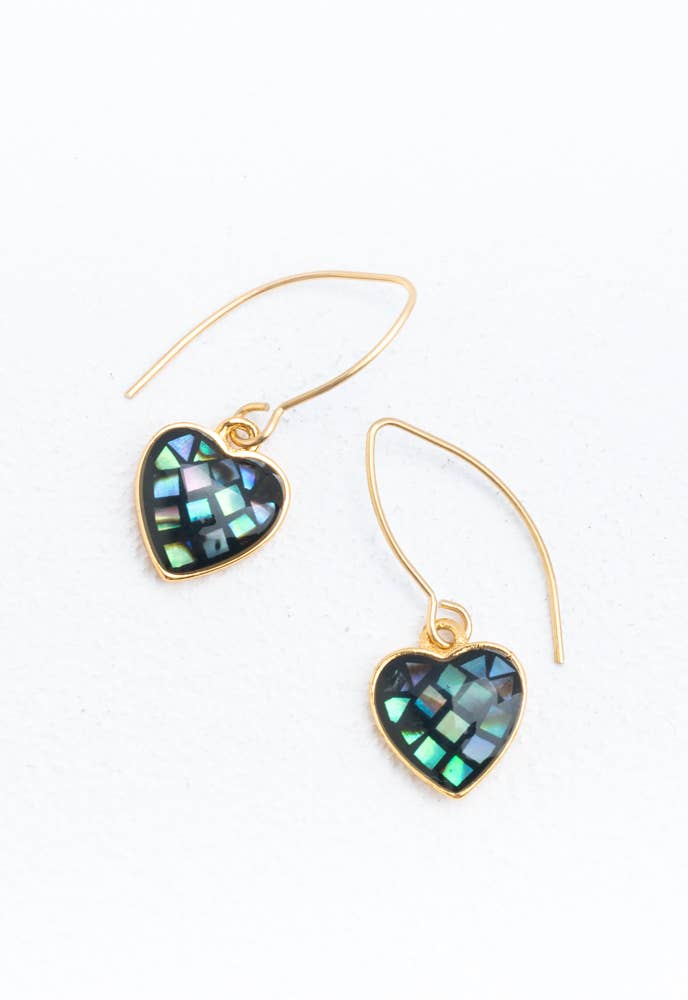 Azure Abalone Heart Earrings - Ethical Trade Co