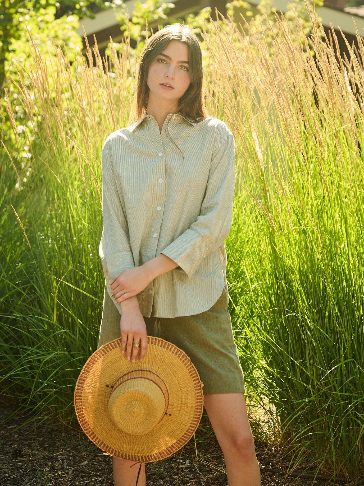 Mae Oversized Shirt Olive Stripe